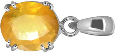 KUSHMIWAL GEMS 7.25 Ratti Natural Yellow Sapphire Pendant/Locket Pukhraj Stone Original Silver Sapphire Brass Pendant