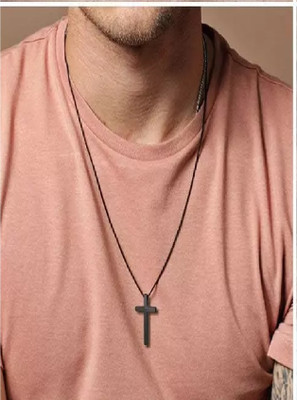 FASHOW Christian Jesus Cross Pendant with Chain for Men/Boy Titanium Stainless Steel Pendant