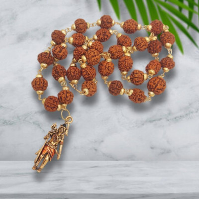 FLY PL STORE Most Beautiful Bhagwan Mahadev Dotted Locket Pendant With 5 Mukhi Rudraksha Mala Gold-plated Brass Locket Set