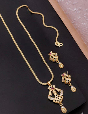 KARMASALESJEWELLERY Gold Plated AD Stone Necklace Set for Women Gold-plated Crystal Alloy Pendant Set