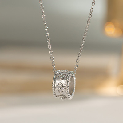 MYKI Silver-Plated Barrel Pendant Necklace with Crystals Silver Stainless Steel Pendant