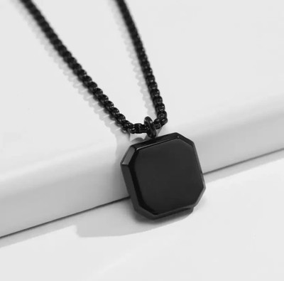 Animated F 675_RR BLK CUBE PURE Silver Stone Pendant Set