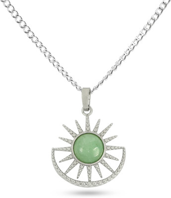REIKI CRYSTAL PRODUCTS Green Jade Crystal Stone Sun Moon Shape Pendant/Locket With Chain For Unisex Jade Crystal Pendant