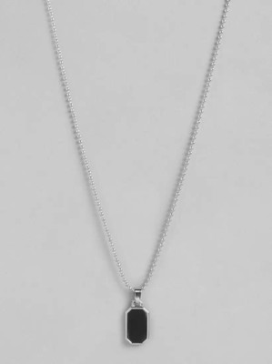 Harsh Enterprises Rectangular Black Glass Cut Plate Necklace Pendant Chain Silver Stone