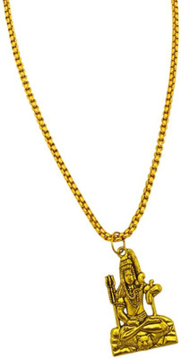 AllenDazzy God Lord Shiva Mahadev Mahakaal Locket Pendant With Chain For Brother's Gold-plated Brass, Alloy Pendant Set