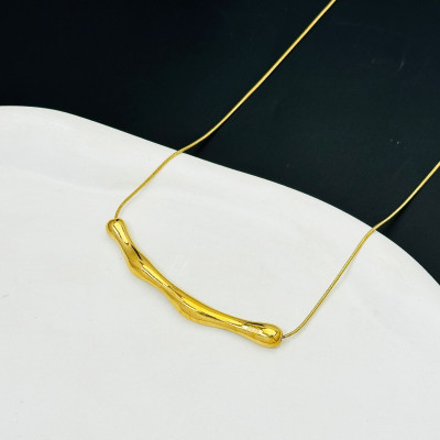MYKI Elegant Gold Plated Wavy Bar Necklace For women & girls Gold-plated Cubic Zirconia Stainless Steel Pendant
