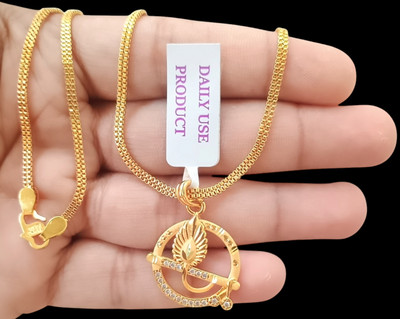 DIVS FASHION Shree OM with diamonds round design pendant with chain Gold-plated Brass Pendant