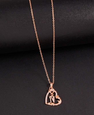 BOGHRA SALES N Letter Diamond Pendant Chain For Women,Girls Rhodium Diamond Alloy Pendant