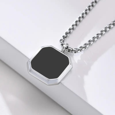 Aadishree Black Square pendant for men and Women, stylsih partywear, daily wear Locket Silver Stainless Steel Pendant