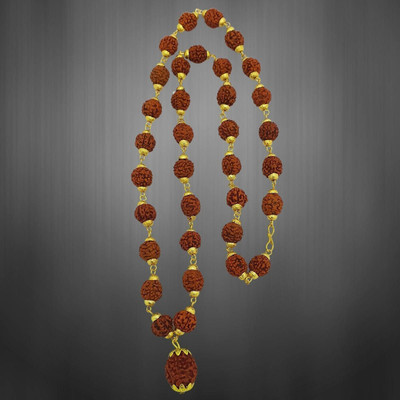 urbanzebra Shiv Trishul OM Dotted Pendant With Mala For Unisex Gold-plated Beads Brass, Alloy Pendant