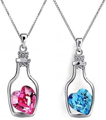 ringzinnie Pink and Blue Crystal Bottle Heart Pendant/Locket for Lovers, Friends, Girls Alloy Pendant Set