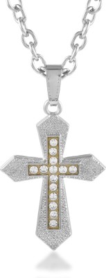 Dzinetrendz Brass Silver Imitation Diamond CZ Christian jesus cross pendant necklace Silver Cubic Zirconia Brass Pendant