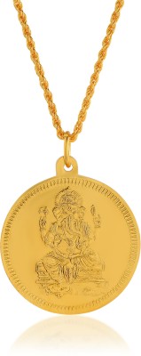 RN Gold Plated Lord Ganesh ji with Coin Design, Ganpati Bapa Pendant Locket Men Gold-plated Brass Pendant