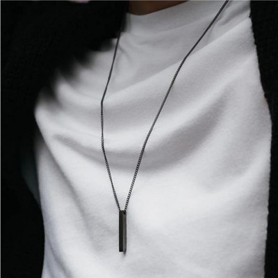 Astrootalk Black 3D Vertical Cuboid Bar Pendant Necklace Titanium Stainless Steel Pendant