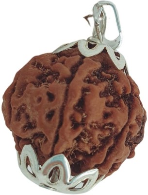 HAPPY CREATION Original 5 Mukhi Nepali Rudraksha Natural five Face Rudraksh Metal Capped Silver Beads Brass, Wood Pendant