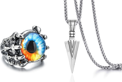 m a enterprises F 132_JSE-arow silver+mix eye_285 Stone Pendant Set