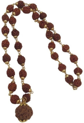Fine Creation Shiv Damru locket for boys With 5 Mukhi Rudraksha Mala Best Gift to Loved Ones Gold-plated Brass Pendant