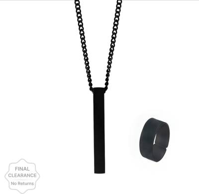 Vivity Black 3D Vertical Bar Pendant Cuboid Stick Locket Necklace Long Chain Alloy Pendant