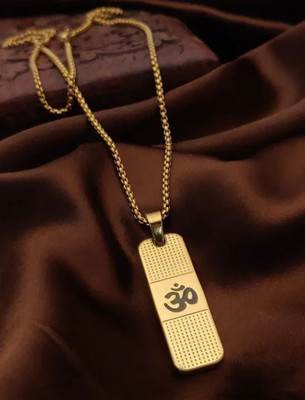 Diivine Hindu Om Pendant Chain Necklace For Men Gold Plated Dotted with chain Gold-plated Brass Locket