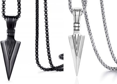 omaya jewels Arrow Shape Pendant/Locket for Men Spearhead Arrowhead locket Biker, Party wear Black Silver Stainless Steel Pendant