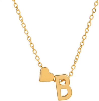 RVM Jewels Gold Plated Initial B Pendant Necklace With Heart Alphabet Necklace Letter Chain Alloy