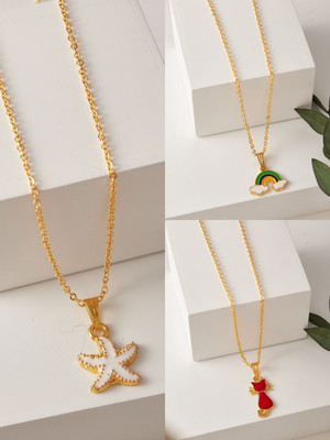Divastri Korean jewellery Gold Plated Pendant & chain for Girls/Women(3 Combo) Gold-plated Pearl Brass Pendant Set
