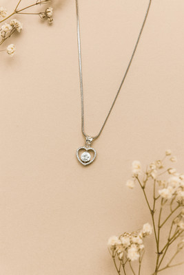 DIVINOOR Korean Trendy Stone Pendant Silver Chain Necklace for Women & Girls Silver Cubic Zirconia Stone Pendant