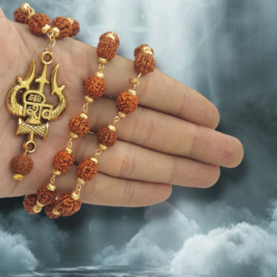 Kuttumb Gems & Jewels God Lord Shiva Mahadev Mahakaal Locket Pendant With Mala For Women's Gold-plated Brass Locket Set