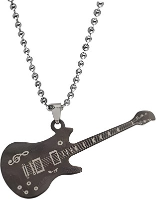 Aag Stylish Stainless Steel Guitar Pendant Necklace - Unisex Sterling Silver Alloy Pendant Set