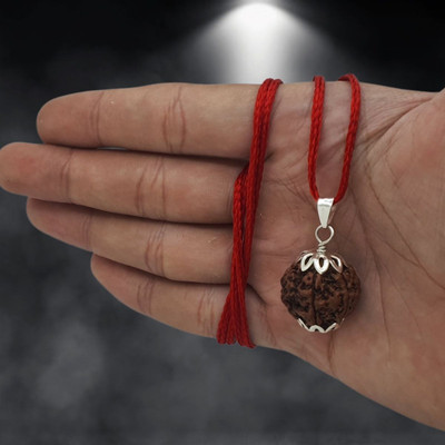 Bharat Collection Lab Certified 6 Mukhi Rudraksha Beads Original & Real Natural 6 Face Rudraksha Silver Beads Brass, Wood Pendant Set