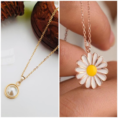 Aviman Creations FOLWER AND PENDENT GOLD CHAIN SET COMBO Gold-plated Pearl, Beads Alloy Pendant Set