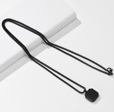 Alviira Pack Of 2 Black Geometric Square Natural Stone Locket Pendant Necklace Box Chain Stainless Steel Pendant