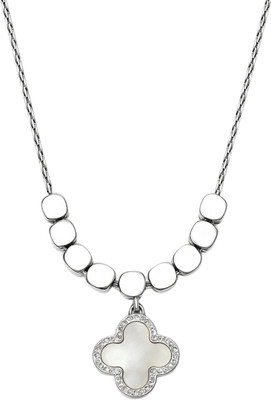 FOGGMART Silver Color White Black Stone Double Sided Pendant Necklace for Girls & Women Silver Stainless Steel, Metal, Stone Pendant Set