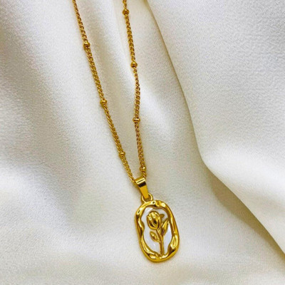 SHIMMERA Trendy Viral Rose Design Pendant Necklace Chain for Girls & Women|Anti Tarnish Gold-plated Stainless Steel Pendant