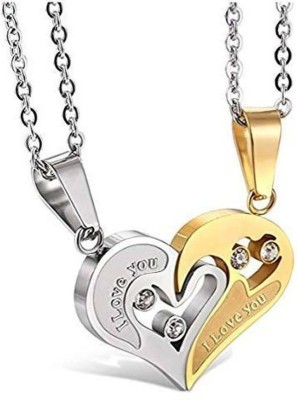 EIT Collection I Love You Heart Locket With Chain for Valentine's Day Gift Silver Alloy Pendant Set