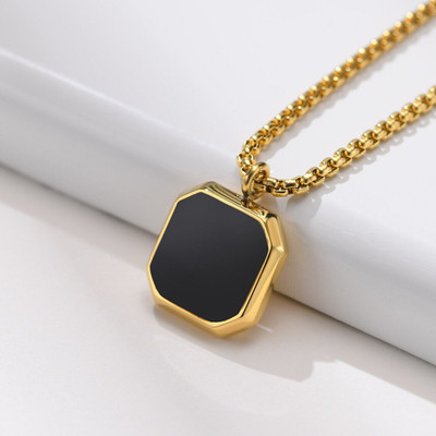 Shashank Soul Black Onyx Octagon Inlay Square Pendant/Necklace, Men Black Onyx Amulet Pendant Gold-plated Stainless Steel Pendant