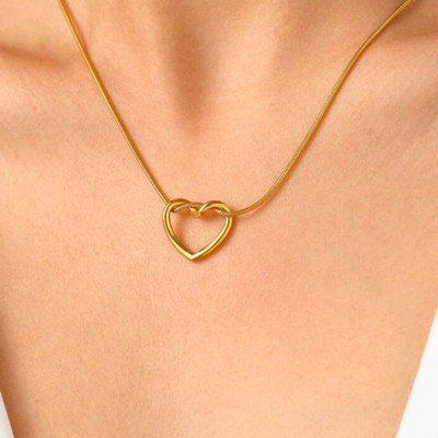 RV jewels Fancy Gold Plated Heart Locket Chain For Women And Girl Gold-plated Plated Alloy Necklace