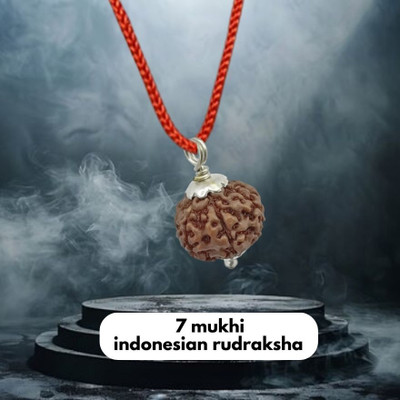 Kuttumb Gems & Jewels Lab Certified Natural 7 Mukhi Rudraksha Bead indonesian 7 Face Rudraksha Silver Brass Pendant