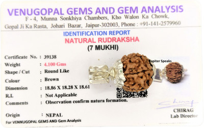 jupiter speaks 7 Mukhi Rudraksha Nepali Pendant With Lab Certificate Bead Size 18-19 mm Unisex Silver Wood Pendant