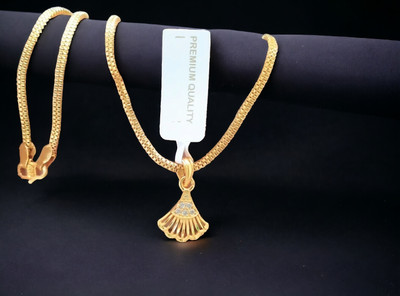 DIVS FASHION DESIGNER LOTUS SHAPED PENDANT WITH CHAIN Gold-plated Brass Pendant Set