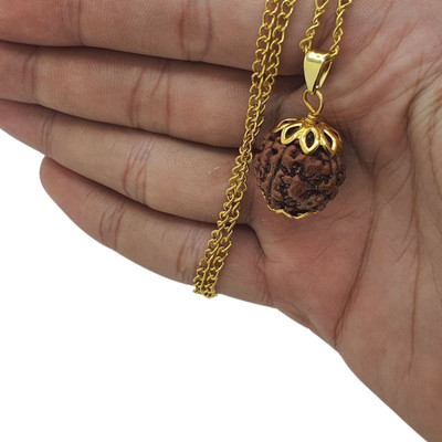 PLUYBaba Samagri 4 Mukhi Nepali Rudraksha Four Faced Rudraksha Lab Test Certificate Gold-plated Beads Brass, Wood Pendant