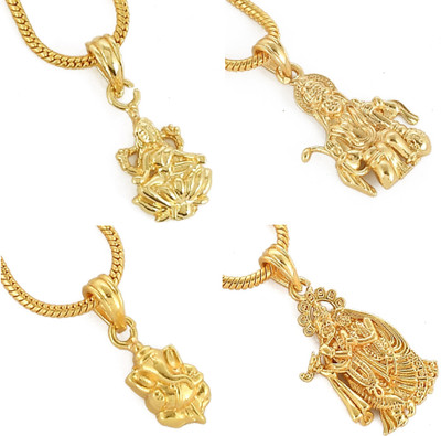 PYR Fashion 4 Locket with 1 Chain Ganesh, Laxmi ji, Hanuman ji, Radha Krishan for Girls Gold-plated Alloy Pendant Set