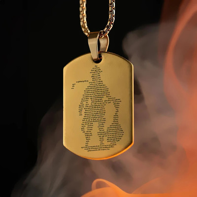 PIXFLIK Hanuman Chalisa and Gada Micro-carved Tag Necklace for Men & Boy Gold-plated Stainless Steel, Alloy Locket