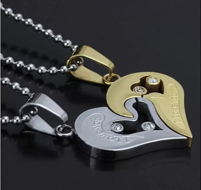 EndlessFashion Valentine Stylish Latest 2 Piece Broken Heart Chain Pendant Set For Boys & Mens Titanium Stainless Steel Pendant Set