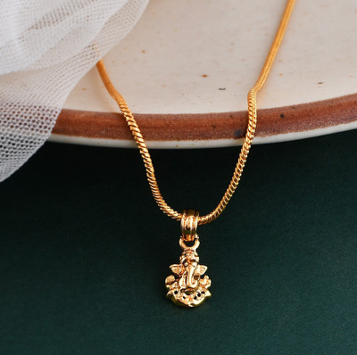 PYR JEWELS LordGanpati Bappa Gold-Plated Charm Pendant set with Gold Chain For Grils Gold-plated Brass Locket
