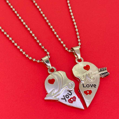 Agarwalproduct Heart-shape I Love You Couple Locket Pendant valentines gift for lovers Rhodium Alloy Pendant Set