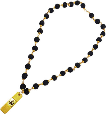 memstomuch God Lord Shiva Mahadev Mahakaal Locket Pendant With 5 Mukhi Rudraksha Mala Gold-plated Beads Brass, Wood Pendant