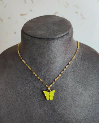 Qyuri Yellow Color Butterfly shape pedant locket chain for best gift for girlfriend Rhodium Zircon Alloy Pendant