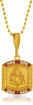 RN Gold Plated CZ Lord Ganesh ji, Heavy Design with Ganpati Bapa Pendant Locket Gold-plated Cubic Zirconia Brass Pendant