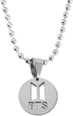 Uniqon Silver Color Unisex 3D BTS Round Coin/Sikka Locket Pendant Necklace With Chain Silver Stainless Steel Locket Set